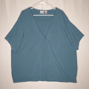 Vtg CC Hughes Faux Cable Knit Cardigan Top Women 26W Short Sleeve One-Button